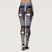 Navy en Rust Mid Century Modern Patroon B Leggings (Achterkant)