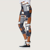Navy en Rust Mid Century Modern Patroon B Leggings (Links)