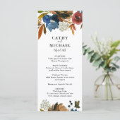 Navy en Rust Waterverf Bloemenbruiloft Menu Kaart (Staand voorkant)