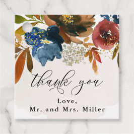 Navy en Rust Waterverf Boho Bruiloft Bloemen Bedankjes Labels