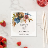 Navy en Rust Waterverf Boho Floral Gepersonaliseer Servet (Insitu)