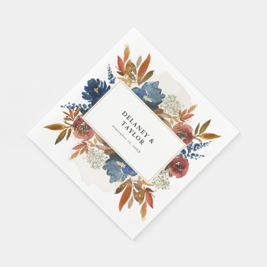 Navy en Rust Waterverf Boho Floral Servet (Hoek)
