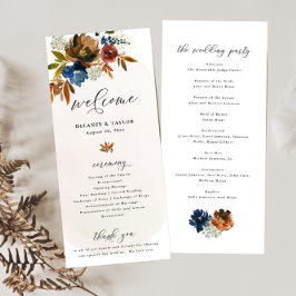 Navy en Rust Waterverf Boho Floral Tall Programmakaart