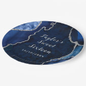 Navy en Silver Agaat Marmer Zoet Zestien Papieren Bordje (Gekanteld)