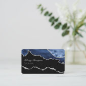Navy en Silver Agaat Precious Stone QR Code Visitekaartje (Staand voorkant)