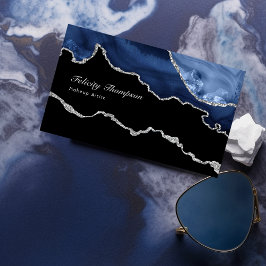 Navy en Silver Agaat Precious Stone QR Code Visitekaartje