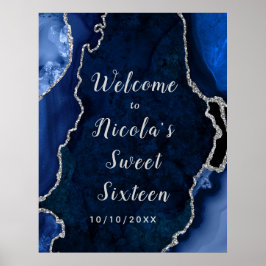 Navy en Silver Agaat Sweet Sixteen Welkom Poster
