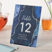 Navy en Silver Agaat Trouwtafel Nummer Reclamebord Met Voetstuk (Insitu)