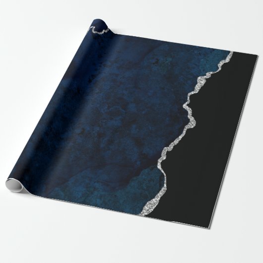 Navy en Silver Agate Cadeaupapier (Uitgerold)