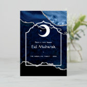 Navy en Silver Agate Eid Mubarak Folie Feestdagenkaart (Staand Voorkant)
