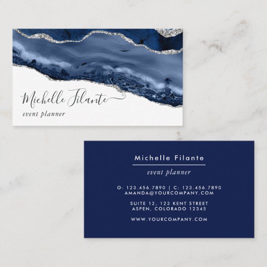 Navy en Silver Agate Visitekaartje (Voorkant / Achterkant)