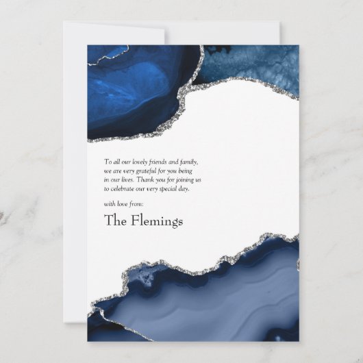 Navy en Silver Agate Wedding Bedankkaart (Achterkant)