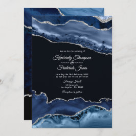 Navy en Silver Agate Wedding Kaart
