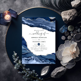 Navy en Silver Agate Wedding Kaart