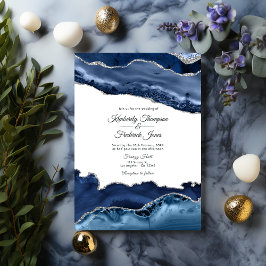Navy en Silver Agate Wedding Kaart