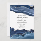 Navy en Silver Agate Wedding Kaart (Voorkant)