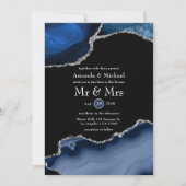 Navy en Silver Agate Wedding Kaart (Voorkant)