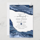 Navy en Silver Agate Wedding Kaart (Voorkant)