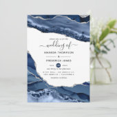 Navy en Silver Agate Wedding Kaart (Staand voorkant)
