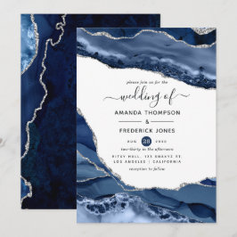 Navy en Silver Agate Wedding Kaart