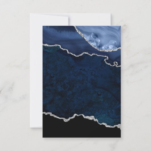 Navy en Silver Agate Wedding RSVP Kaartje (Achterkant)