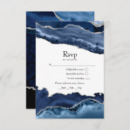 Navy en Silver Agate Wedding RSVP Kaartje