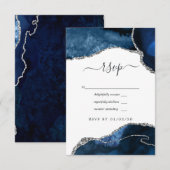 Navy en Silver Agate Wedding RSVP Kaartje (Voorkant / Achterkant)