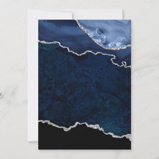 Navy en Silver Agate Wedding Save The Date (Achterkant)