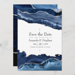 Navy en Silver Agate Wedding Save The Date