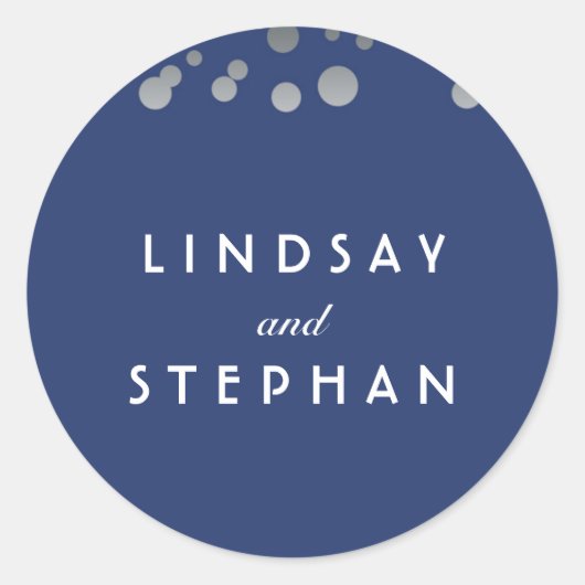 Navy en Silver Confetti bruiloft Ronde Sticker (Voorkant)