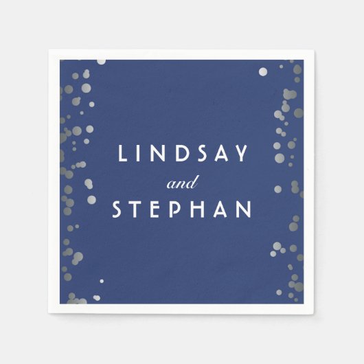 Navy en Silver Confetti Stippen bruiloft Servet (Voorkant)