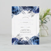 Navy en Silver Floral Bat Mitzvah Folie Uitnodiging (Staand Voorkant)