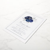 Navy en Silver Floral Quinceañera Folie Uitnodiging (Gedraaid)