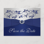 Navy en Silver Floral Save the Date Briefkaart (Voorkant)