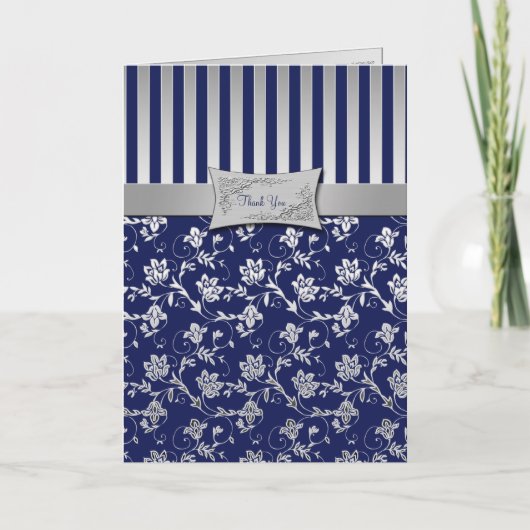 Navy en Silver Floral Vine bedankje Bedankkaart (Voorkant)