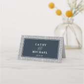 Navy en Silver Glitter gepersonaliseerd Plaatskaartje (Achterkant)