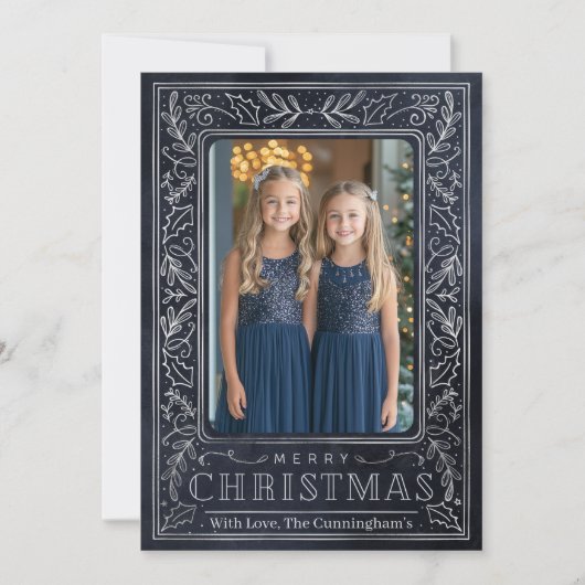 Navy en Silver Holiday Kaart (Voorkant)