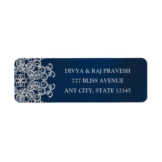Navy EN Silver INDIAN Style ADRESETIKETTEN Etiket (Voorkant)