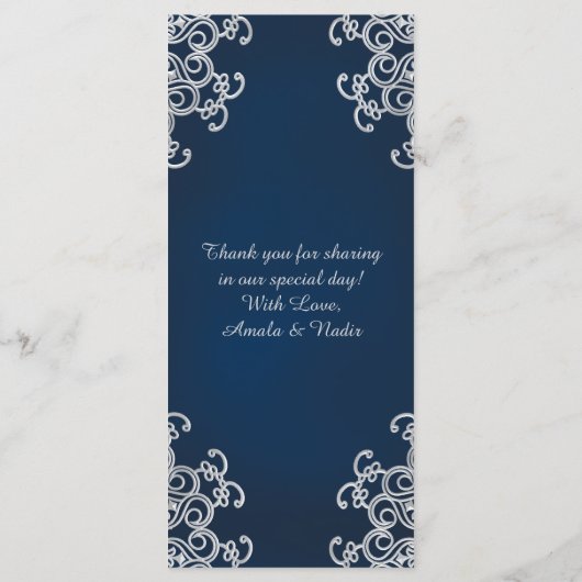 Navy en Silver Indian Style Menu Kaarten (Achterkant)