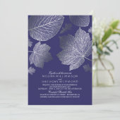 Navy en Silver Leaves  Fall Wedding Kaart (Staand voorkant)