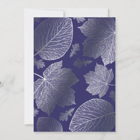 Navy en Silver Leaves  Fall Wedding Kaart (Achterkant)