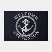 Navy en Silver Nautical Sailing Welkom Mat (Voorkant)