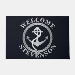 Navy en Silver Nautical Sailing Welkom Mat