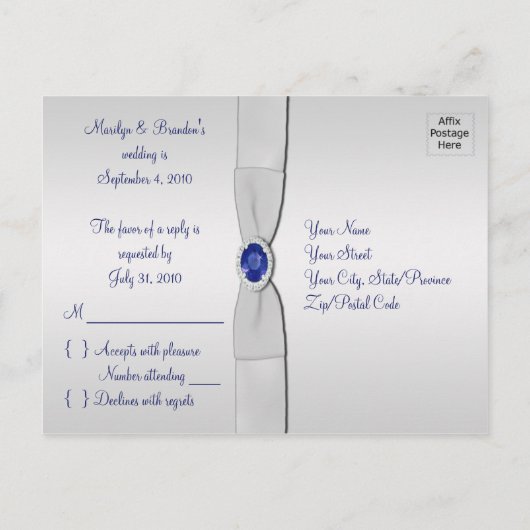 Navy en Silver R.S.V.P. Kaart (Achterkant)