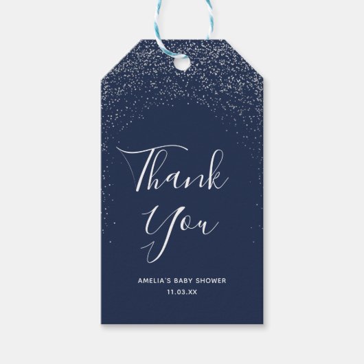 Navy en Silver spikle - Thank You Gift Label Cadeaulabel (Voorkant)