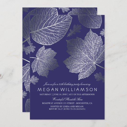 Navy en Silver verlaat verjaardagsfeest Herfst Kaart (Voorkant / Achterkant)