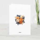 Navy en Sinaasappel Bloemen bruiloft Bedankkaart (Achterkant)