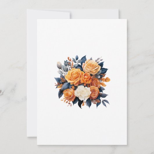 Navy en Sinaasappel Bloemen bruiloft Save The Date (Achterkant)