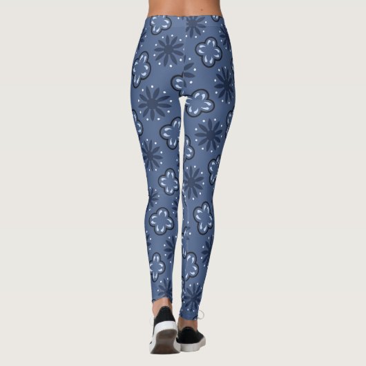 Navy en Sky Blue Floral Pattern -  stijl Leggings (Achterkant)
