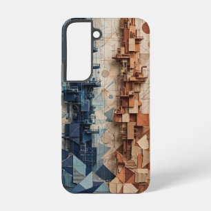 Navy en Terracotta Futuristische Torens Hoes Samsung Galaxy Hoesje